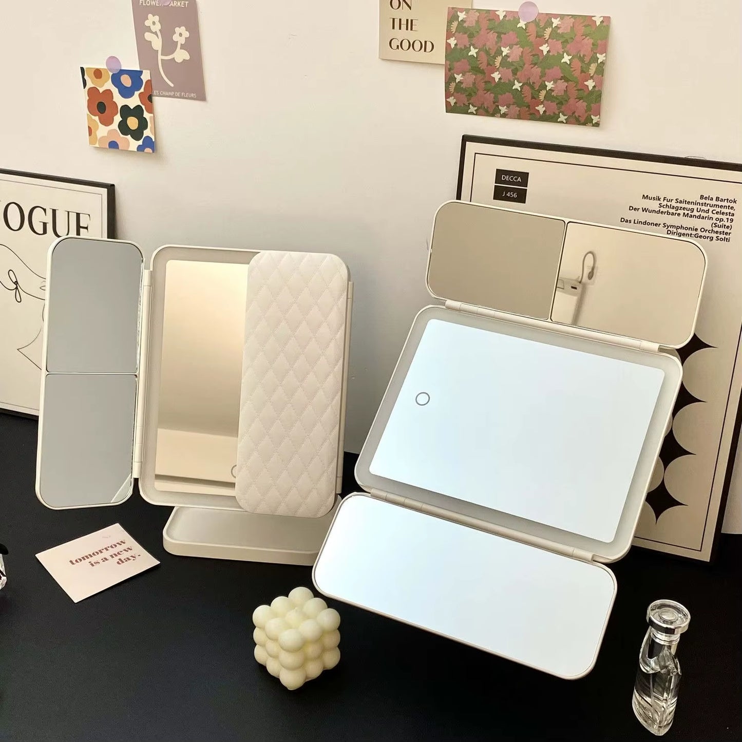 Trifold Makeup Mirror LED Lights Dorm Dressing Mirror Beauty Light up Your Fill Light with Smart Complementary Makeup Mirror Tri