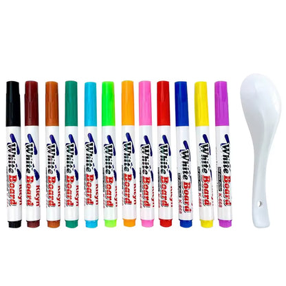 Water Floating Pen Magical Ink Pens with Spoon Floating Color Water Painting Floating Chalk Art Graffiti Drawing Set for Kids